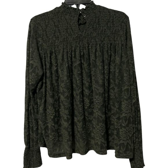 Deletta ANTHROPOLOGIE Olive Green Lace Long Sleeve Mock Neck Top - Picture 5 of 13